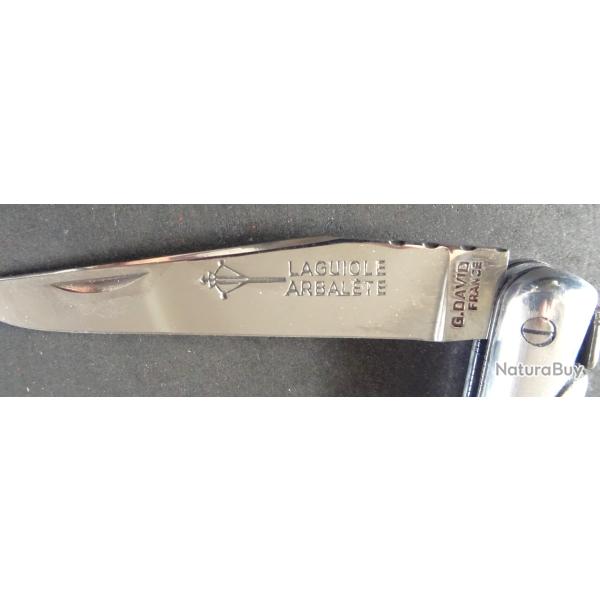COUTEAU ANCIEN LAGUIOLE ARBALETE ALUMINIUM GENES DAVID VINTAGE 1960 + ETUI CUIR OFFERT!!