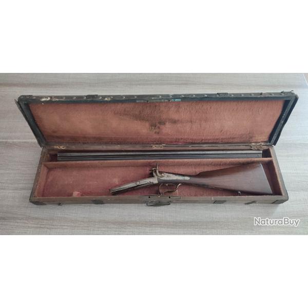 Tr�s ancien coffret en bois contenant un fusil 16 � broche dans son jus sorti de grenier