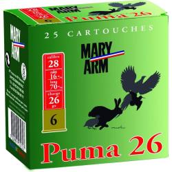 BOITE DE 25 CARTOUCHES MARY ARM PUMA 26G BOURRE JUPE CAL.28/70 PLOMB 9