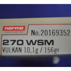 1 BOITE DE 20 BALLES 270 WSM NORMA 156GR / 10.1 G VULKAN NEUVE