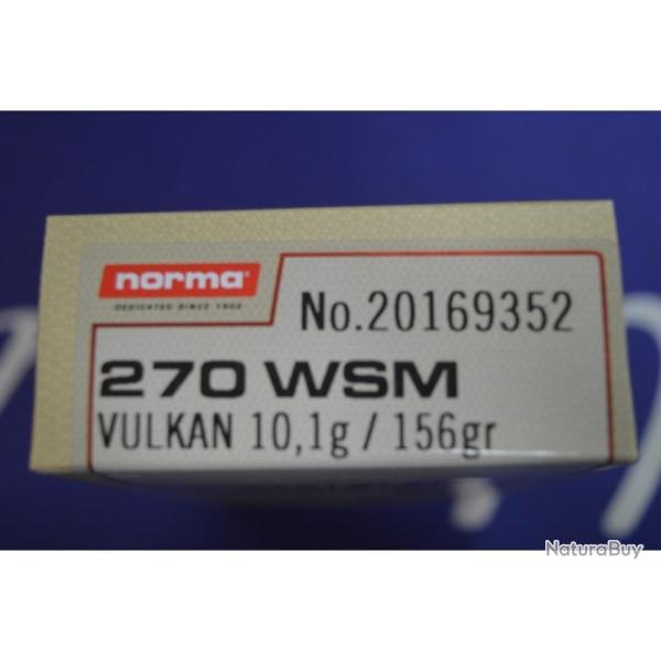 1 BOITE DE 20 BALLES 270 WSM NORMA 156GR / 10.1 G VULKAN NEUVE
