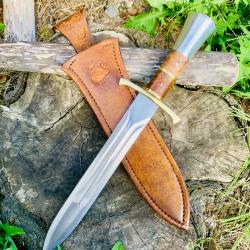 dague de chasse d'artisan / loupe d'&eacute;rable ond&eacute; / loupe de thuyas / lame inox 4 gorges