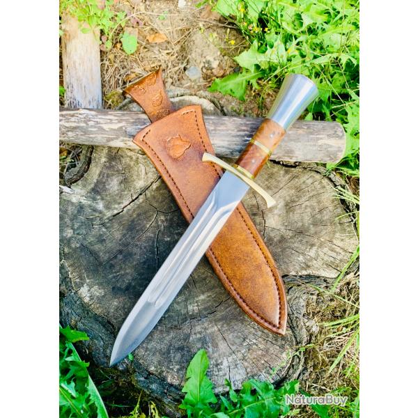 dague de chasse d'artisan / loupe d'�rable ond� / loupe de thuyas / lame inox 4 gorges