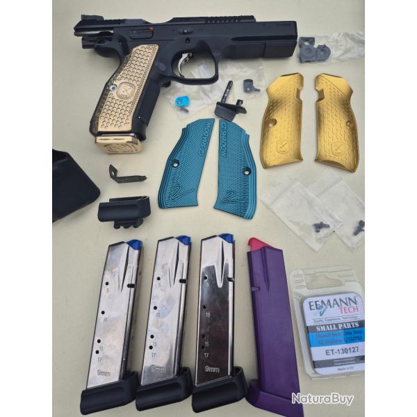CZ Shadow 2 DA/SA 9x19 + pack complet (talon brass, plaquettes M-Arms, holster EFT, 4 chargeurs, ...