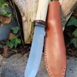 Poignard Puukko Couteau Lame Acier Inox Harpoon Manche Os Fabric Artisanale Etui Cuir