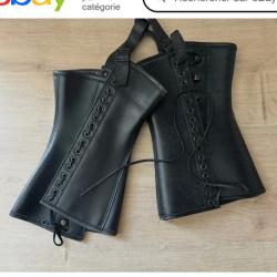 Paire de Gu&ecirc;tres Jambi&egrave;res Cuir Noir Arm&eacute;e Fran&ccedil;aise Gendarmerie Militaire 24 cm