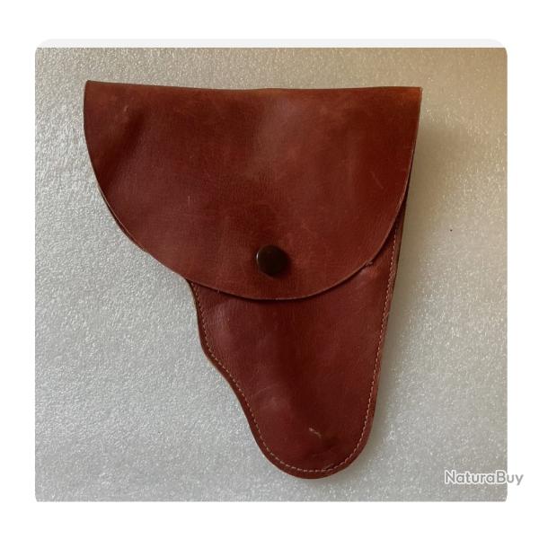 Ancien �tui Holster de Pistolet en Cuir Marron Vintage Militaire Collection