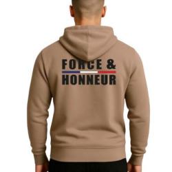Sweat-shirt &agrave; capuche - Force & Honneur Liser&eacute; - Moka S