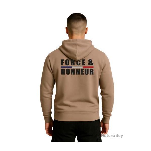 Sweat-shirt � capuche - Force & Honneur Liser� - Moka S