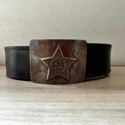Ceinturon Militaire URSS Arm&eacute;e Sovi&eacute;tique Boucle &Eacute;toile Marteau Faucille Cuir
