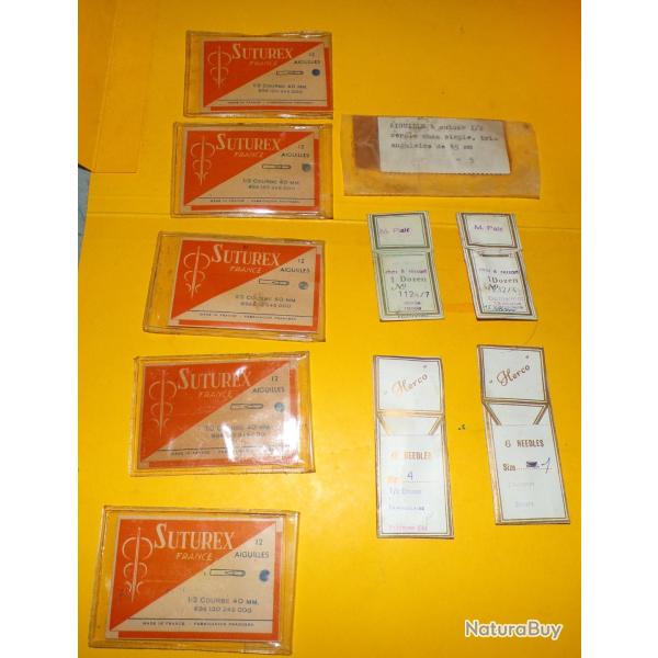 SERVICE DE SANTE :LOT DE 10 POCHETTES D'AIGUILLES POUR SUTURATIONS DES PLAIES , FABRICATION ANGLAIS