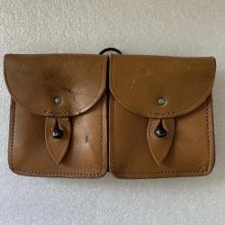 Double Porte-chargeurs cuir militaire vintage - Double pochette - Arm&eacute;e Francais