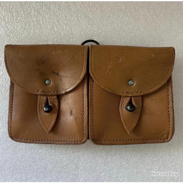 Double Porte-chargeurs cuir militaire vintage - Double pochette - Arm�e Francais