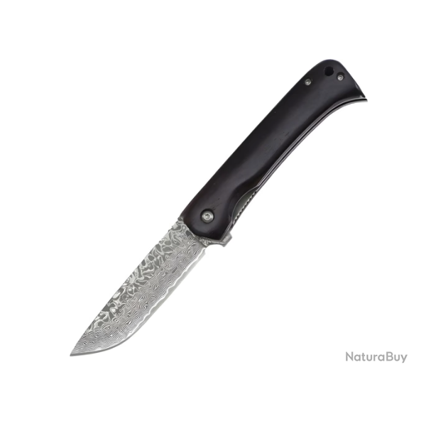 Couteau Pliant EDC WG750 - Lame 8 cm Finition Motif Damas & Manche Bois Noir