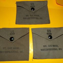 ARMEE AMERICAINE U.S : LOT DE 3 POCHETTES KIT MASK VIDES , WATERPOOFING M1 , FILTRE POUR MASQUE , FA