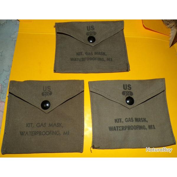 ARMEE AMERICAINE U.S : LOT DE 3 POCHETTES KIT MASK VIDES , WATERPOOFING M1 , FILTRE POUR MASQUE , FA