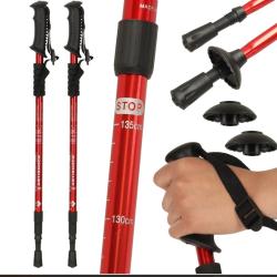 B&acirc;tons de Trekking Pliants R&eacute;glables 65-135 cm - Randonn&eacute;e Marche Nordique - Lot de 2 Rouge