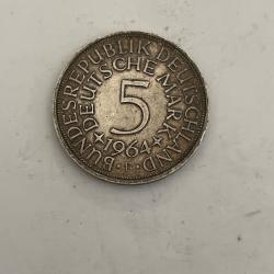 5 Deutsche Mark, pi&egrave;ces en argent, pi&egrave;ce de monnaie en argent, 1964.
