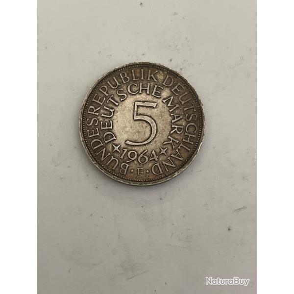 5 Deutsche Mark, pi�ces en argent, pi�ce de monnaie en argent, 1964.
