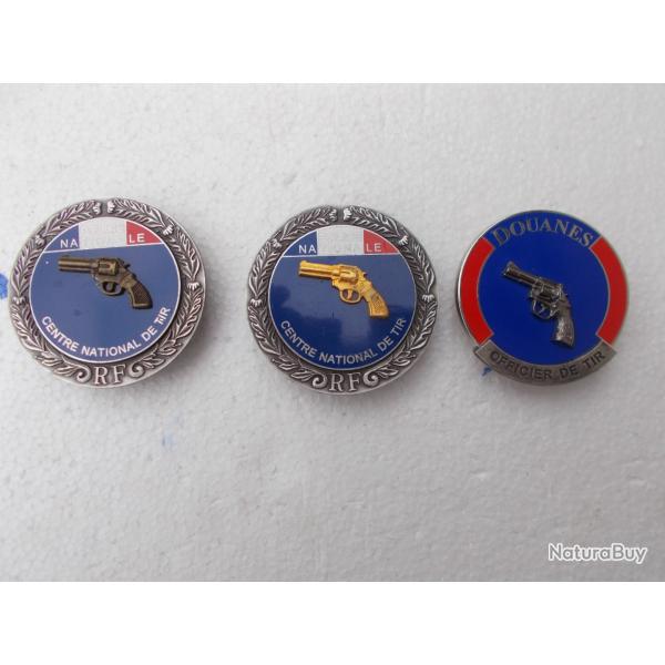 lot de 3 insignes de moniteurs de tir,police et douanes,�tat neuf