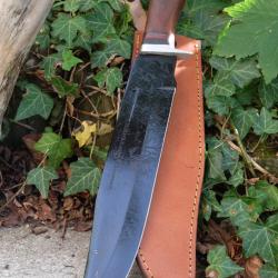 GROS Couteau Bowie Machette Lame Clip Point Acier 3Cr13 Manche Bois Etui Cuir Crocodile Dundee