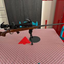 Carabine 22 long rifle CZ mod&egrave;le "Jaguar" mont&eacute;e avec lunette , bi pied et cale de crosse