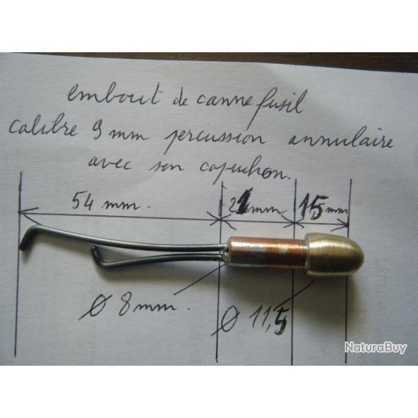 embout de canne fusil calibre 9 mm percussion annulaire