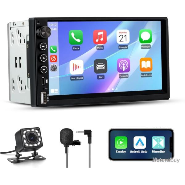 Autoradio 2 DIN Universel avec CarPlay & Android Auto sans Fil Bluetooth, GPS, FM, USB, Type-C, Comm