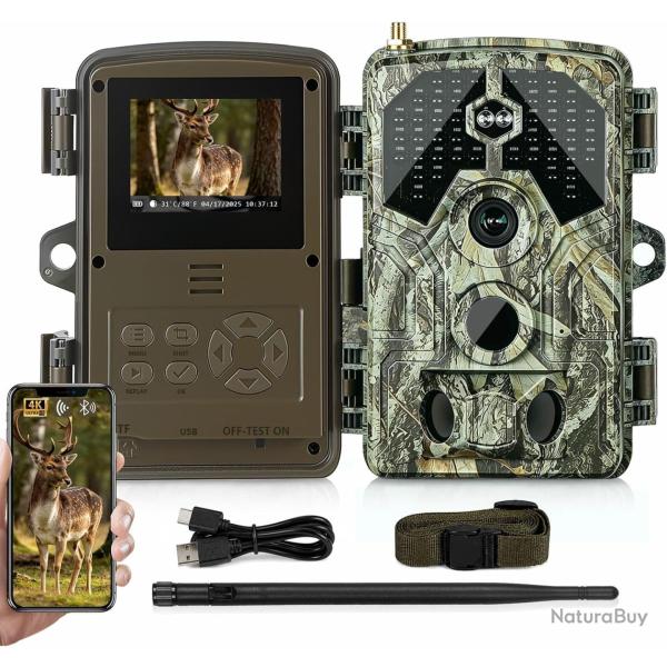 Cam�ra de chasse 64 MP 4K avec vision nocturne Wi-Fi et Bluetooth, d�tecteur de mouvement pour chass