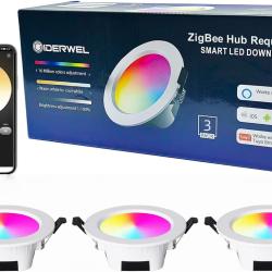 Lot de x3 Spot LED encastrable &agrave; intensit&eacute; variable RVB blanc chaud et Contr&ocirc;le par application, sal