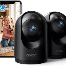Lot de x2 Cam&eacute;ra Surveillance WiFi Int&eacute;rieure 2K 3MP B&eacute;b&eacute;/Animaux Noir 2.4/5GHz, Vision Nocturne Inf