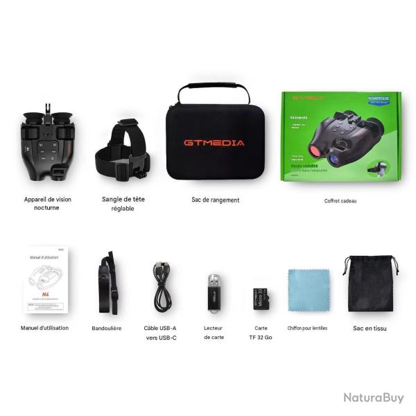JUMELLES VISION NOCTURNE GTMEDIA N4 FULL HD 1080P IR 850NM ZOOM 5X PACK COMPLET
