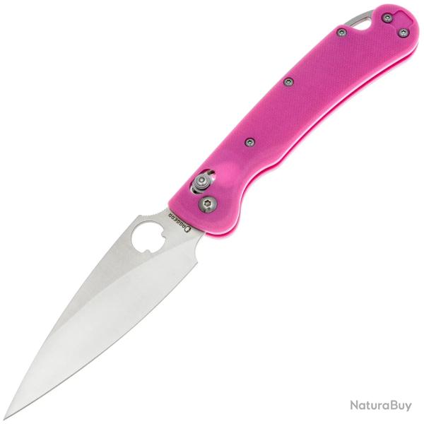 Couteau Pliant Daggerr Sting Slim Lame Acier VG-10 Satin Manche G10 Rose Crossbar Lock DGRFM022SPKS