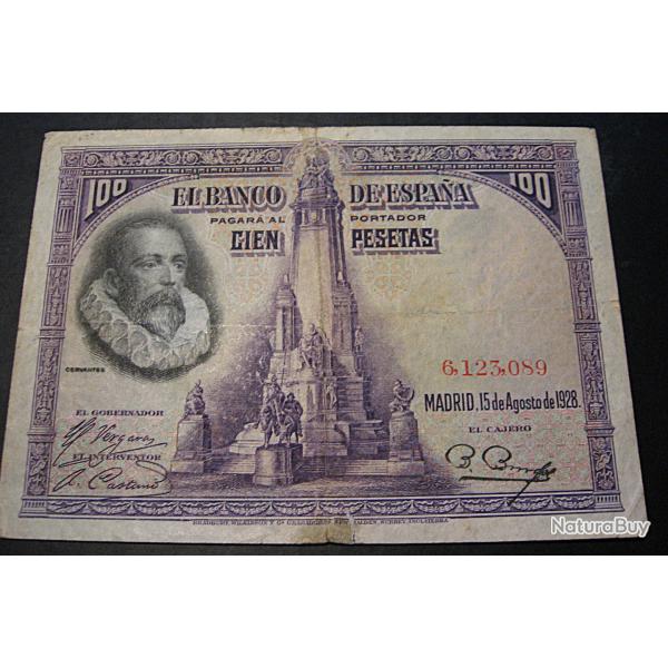 Espagne , billet de 100  Pesetas ttb 1928
