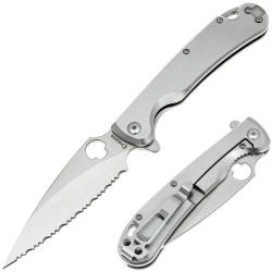 Couteau Pliant Daggerr Zhalo Lame Acier VG-10 Serrated Manche Acier Inox Frame Lock DGRF22FSSSV
