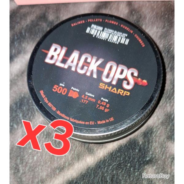 Plombs Black ops Sharp � t�te pointue cal.4.5 mm par 500/ par 3 boites