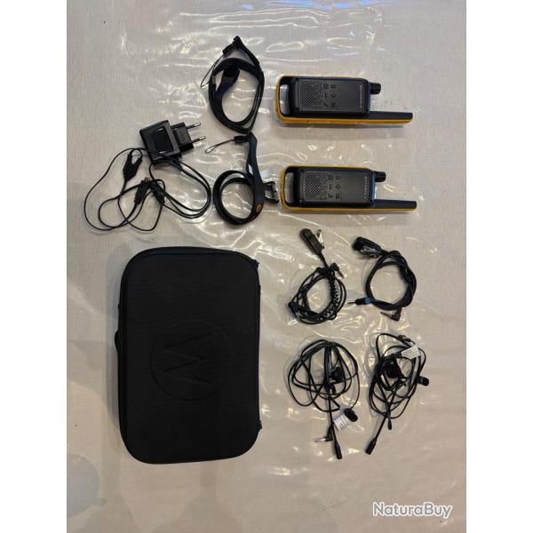 Pack 2 Motorola T82 Extreme + kits Peltor pour chasse / battue. Comme neuf.