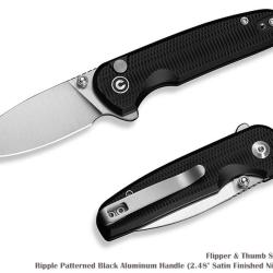 Couteau Pliant Civivi Mini Shakan Lame Acier Nitro-V Manche Aluminium Noir Button Lock CIVC20052F1