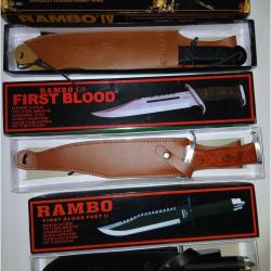 Lot de 3 Couteaux Rambo - R&eacute;pliques de Collection (First Blood Il et IIl & Rambo IV) avec Etuis !