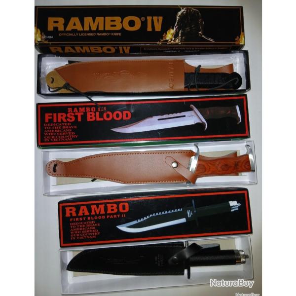 Lot de 3 Couteaux Rambo - R�pliques de Collection (First Blood Il et IIl & Rambo IV) avec Etuis !