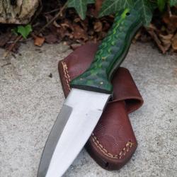 Couteau L'Irlandais Dague Lame Acier Carbone 1055 Manche Bois Etui Cuir Port Horizon Fabr Artisanale