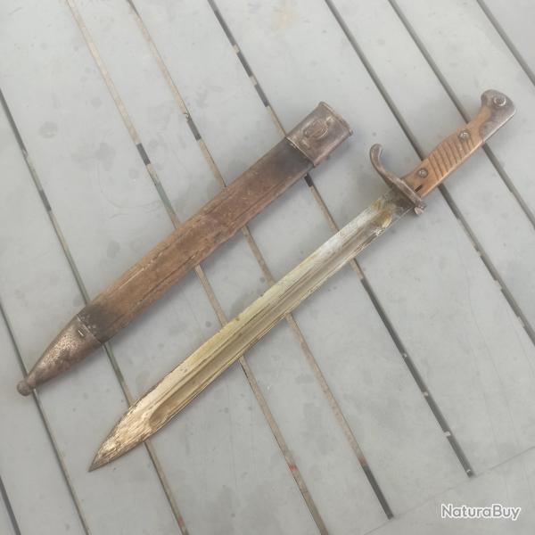 Ba�onnette allemande mle 98/05 dat�e 1915 avec fourreau cuir - mise en vente 1�