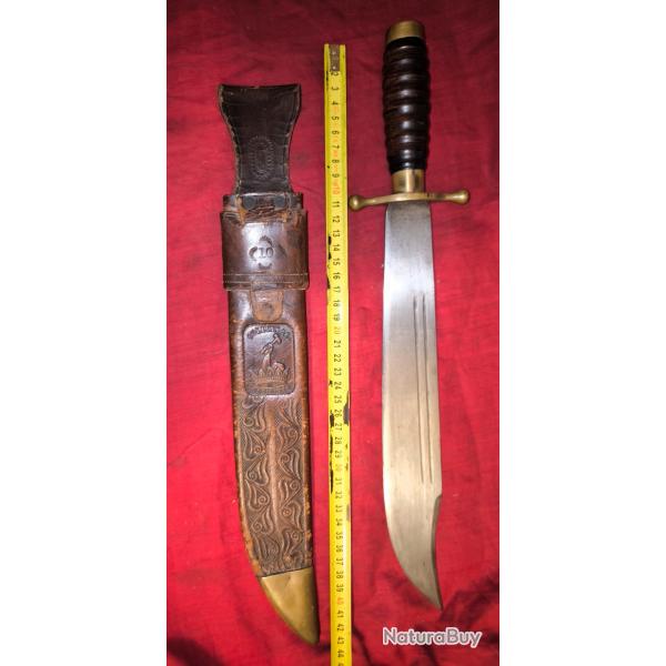 Couteau de combat US 1880 Bowie n�18  collins legitimus dans son fourreau cuir original n�10 d�cor�