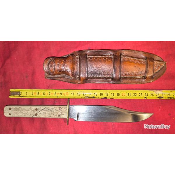 couteau type Bowie Indian ridge traders, fabriqu� � Sheffield Angleterre. Fourreau cuir Tommy Turner