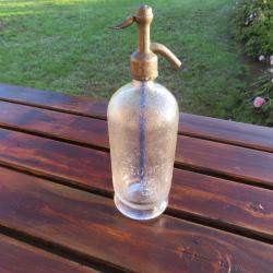 Ancien Siphon &agrave; eau de seltz verre givr&eacute; "Brasserie Georges Lyon" - FRANCE (Vers 1930)