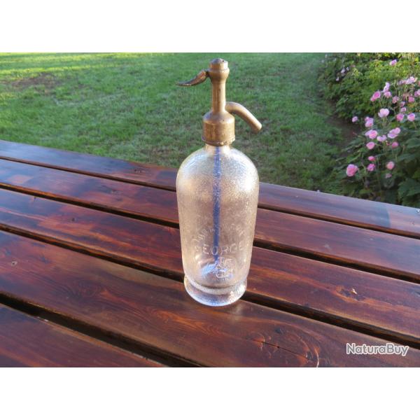 Ancien Siphon � eau de seltz verre givr� "Brasserie Georges Lyon" - FRANCE (Vers 1930)