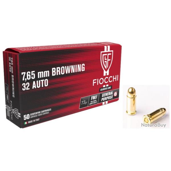 CARTOUCHES FIOCCHI 7,65 Browning / 32 AUTO 73Gr par 20 boites, 1000 munitions
