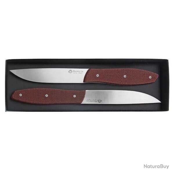 Coffret 2 couteaux � steak Maserin Micarta rouge