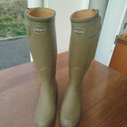 Authentiques bottes Chameau mod&egrave;le Chasseur doubl&eacute;es cuir fine fleur taille 36