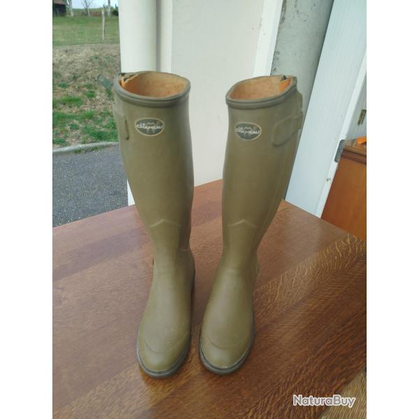 Authentiques bottes Chameau mod�le Chasseur doubl�es cuir fine fleur taille 36